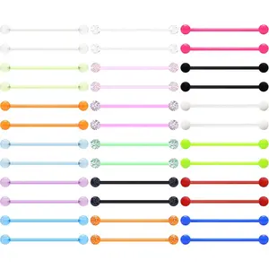 36PCS 14G Stainless Steel Industrial Barbell Earrings for Women Men Acrylic Cartilage Helix Body Piercing Jewelry 38mm 1&1/2 Inch Piercing Bar