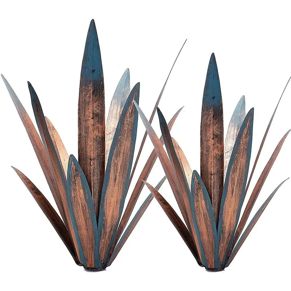 2 count  Rustic Sculpture DIY Metal Agave  Home Decor Rustic Hand Painted Metal Agave Garden Ornaments Outdoor Decor Figurines Home Yard Decorations Stakes Lawn Ornaments...