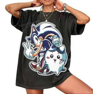 Vintage #Soniiicc x Chiikawaaa Gamer Tee, Funny #Hedgehoogg Anime Graphic Shirt, Retro Y2K Aesthetic Print, Irony Meme Character Shirt, Menswear, Womenswear