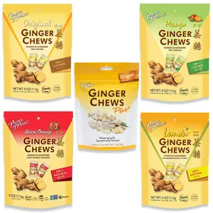 Prince of Peace Ginger Chews Variety Pack of 5 Bundle, 1 of each (Original Plus, Original, Mango, Lemon, Blood Orange)