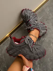 Women's Thick Sole Height Increasing Dad Shoes, Handmade Rhinestone Luxury Fashion Sneakers, Unique Design Casual Sports Shoes, Platform Sneakers, Patchwork Design Sneakers