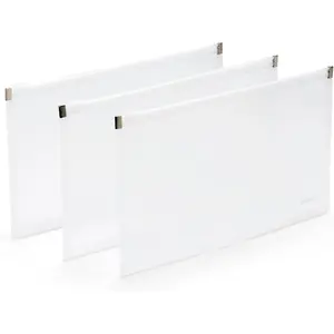 Zipper Pouches - Letter-Size Document Storage Bags, Waterproof Document Folder with Zipper Top, Set of 3 (White, Half-Letter)