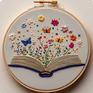 Beginner Flower Embroidery Kit, Elegant Cross Stitch Set with Printed Cotton Fabric, Thread, Needle, DIY Craft Supplies, 20cm Bamboo Frame