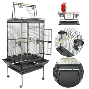 SUPERDEAL 68" Bird Cage Iron Flight birdcage Perch W/ Casters Stand, Black