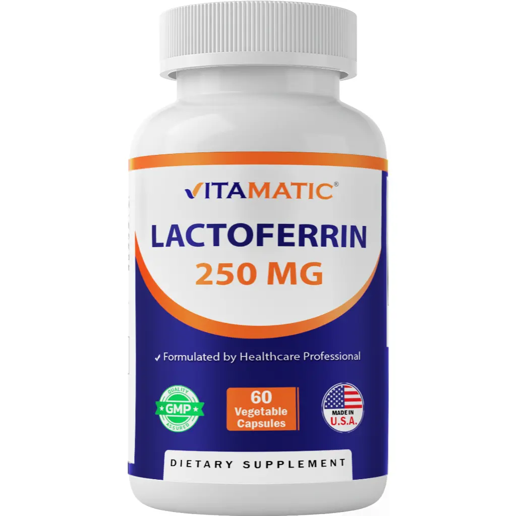Vitamatic Lactoferrin 250mg Low Sodium Dietary Supplement - 60 Edible Vegetable Capsules, Supports Healthy Immune Function, Aids Iron & Magnesium Regulation