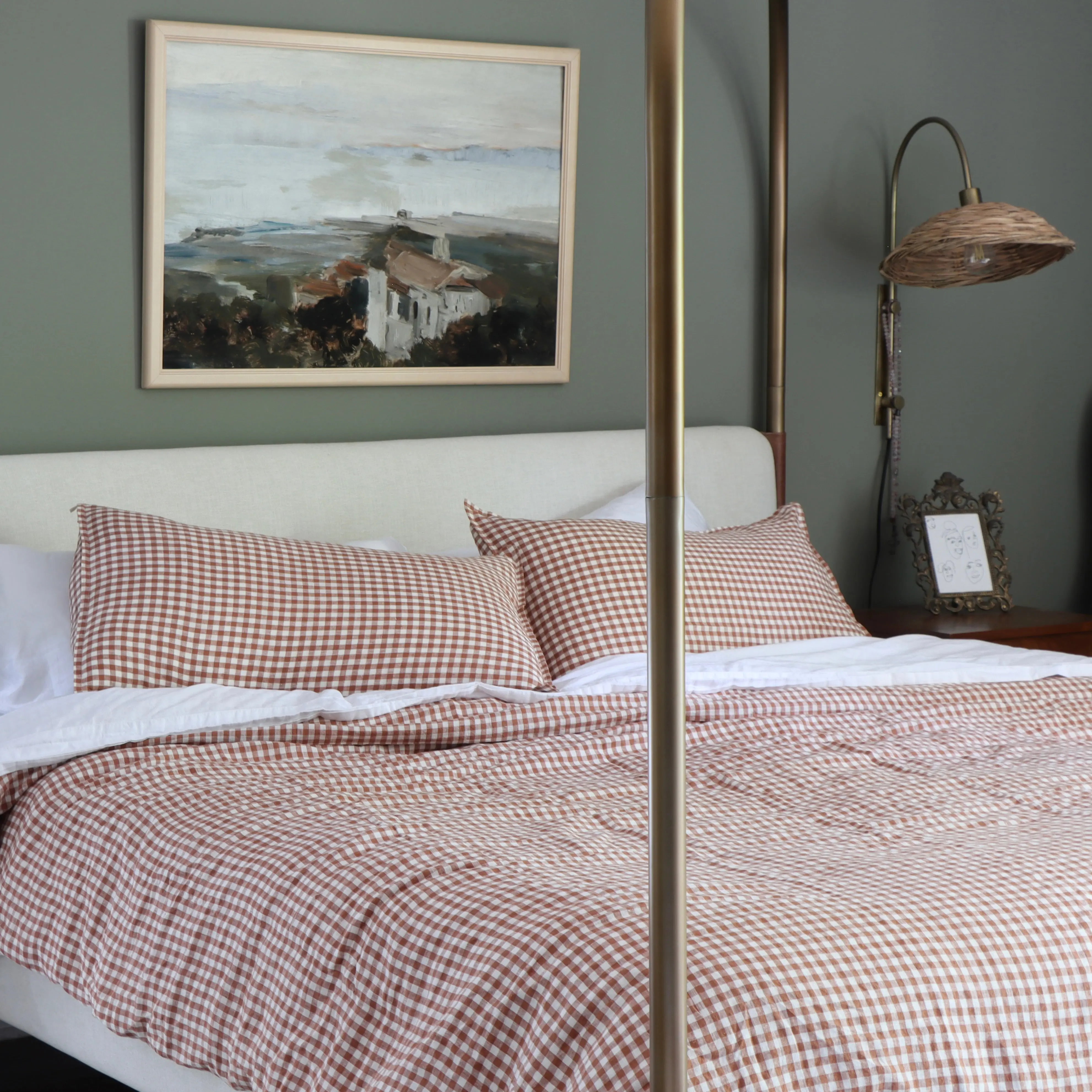 Lin Vichy Brique Gingham Linen Duvet Cover - King
