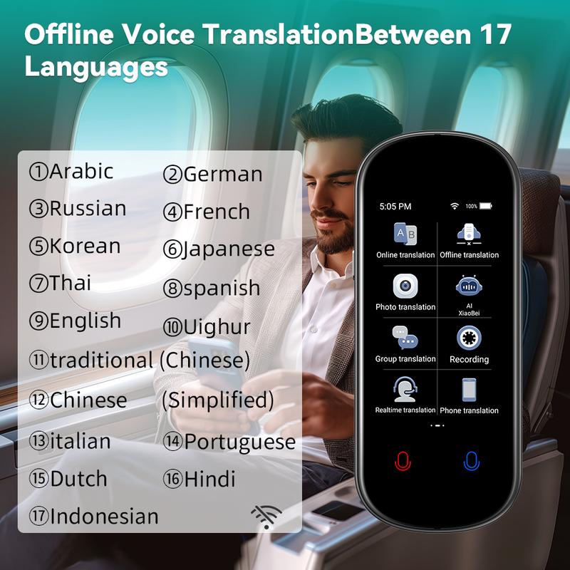 AI language translation device, supports 139 languages, real-time voice online translation, offline translation, photo translation, suitable for work, business, travel, socializing, and learning