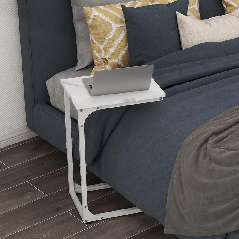 C Shaped End Table, Under Couch Slider, Small Wood Sofa Side Table, Bedside for Laptop, Computer, TV Dinner, Recliner Tray - Trending Living Room Must-Have, Cozy, Side Table for Couch Slide Under, Modern Nightstand,   for Living Room, Bedroom