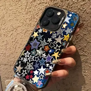 Colorful Stars Black Frosted Full Cover Anti-Fall Mobile Phone Case for iPhone 16/15/14Pro/13/12/11/Plus/Pro/Max/Mini for men and women Protective Case Protection Shockproof Protector Smartphone