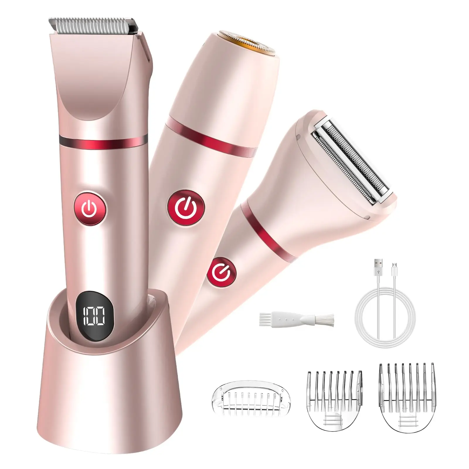 Electric Bikini Trimmer & Body Shaver for Women - Dual Head Ceramic Blades Painless Wet Dry Use for Face Body Quick Smooth Cordless Rechargeable Hair Trimmer