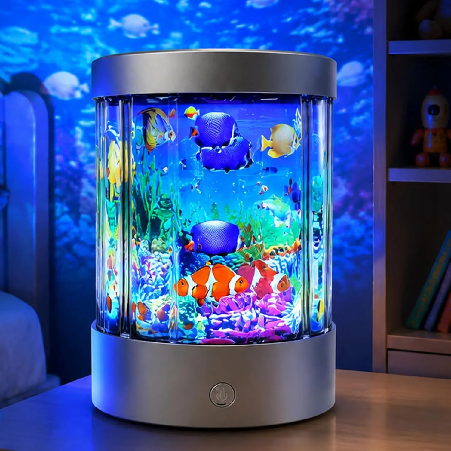 Underwater Night Light with USB or Battery Power, LED Cylindrical Decor Lamp for Bedroom, Bedside Table, Desk Use Artwork Cylinder Lamp Soft Glow Room Accent