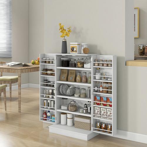 Contemporary 5-Tier High-Quality MDF Rectangular Kitchen Floor Cabinet - Spice Organization Solution with 12 Spice Racks, Adjustable Bars, Sleek Lines, Compact Powerful Storage, Anti-Tip Straps, Requires Setup