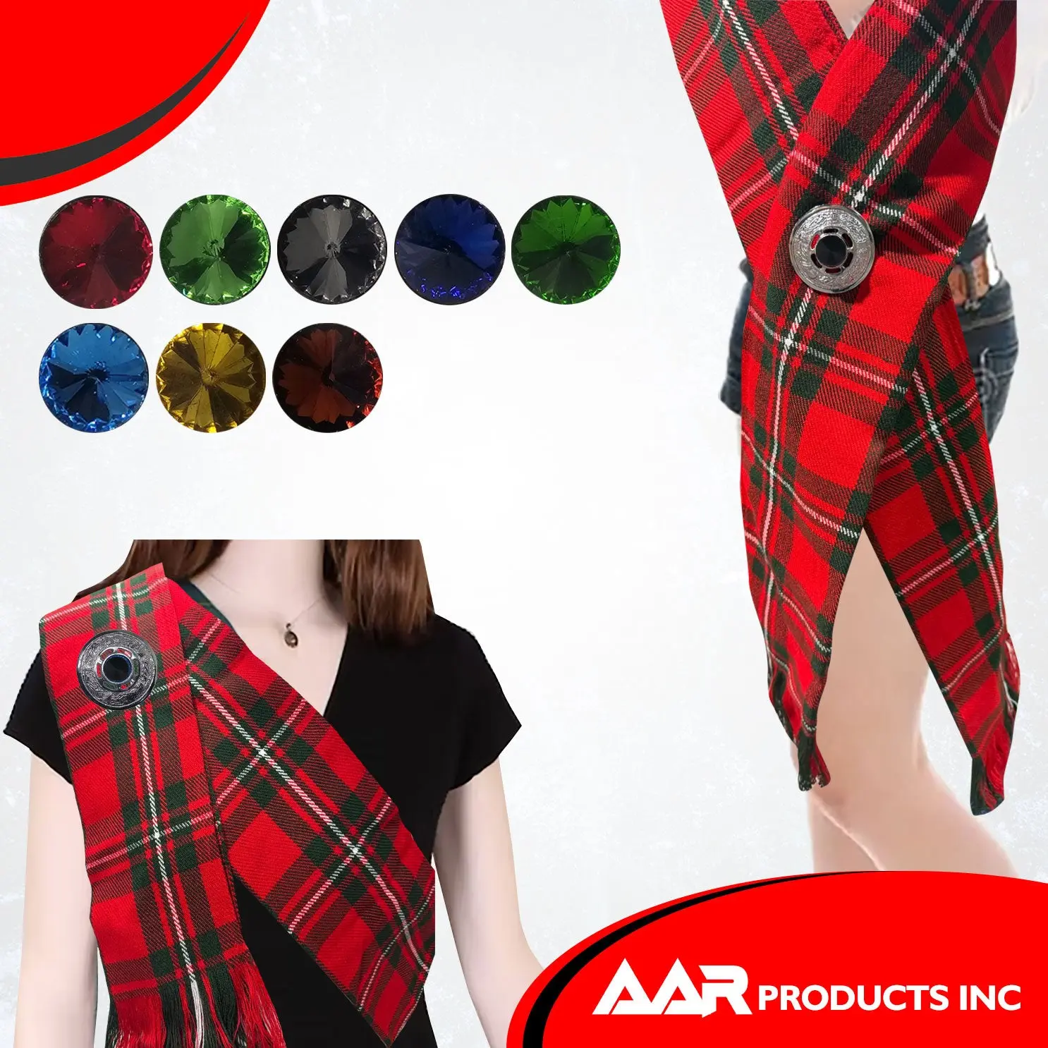 AAR Women's Scottish Thistle Brooch - 2 in Brass Plaid Pin with Blue Stone, High Quality Chrome Finish for Kilts and Shawls