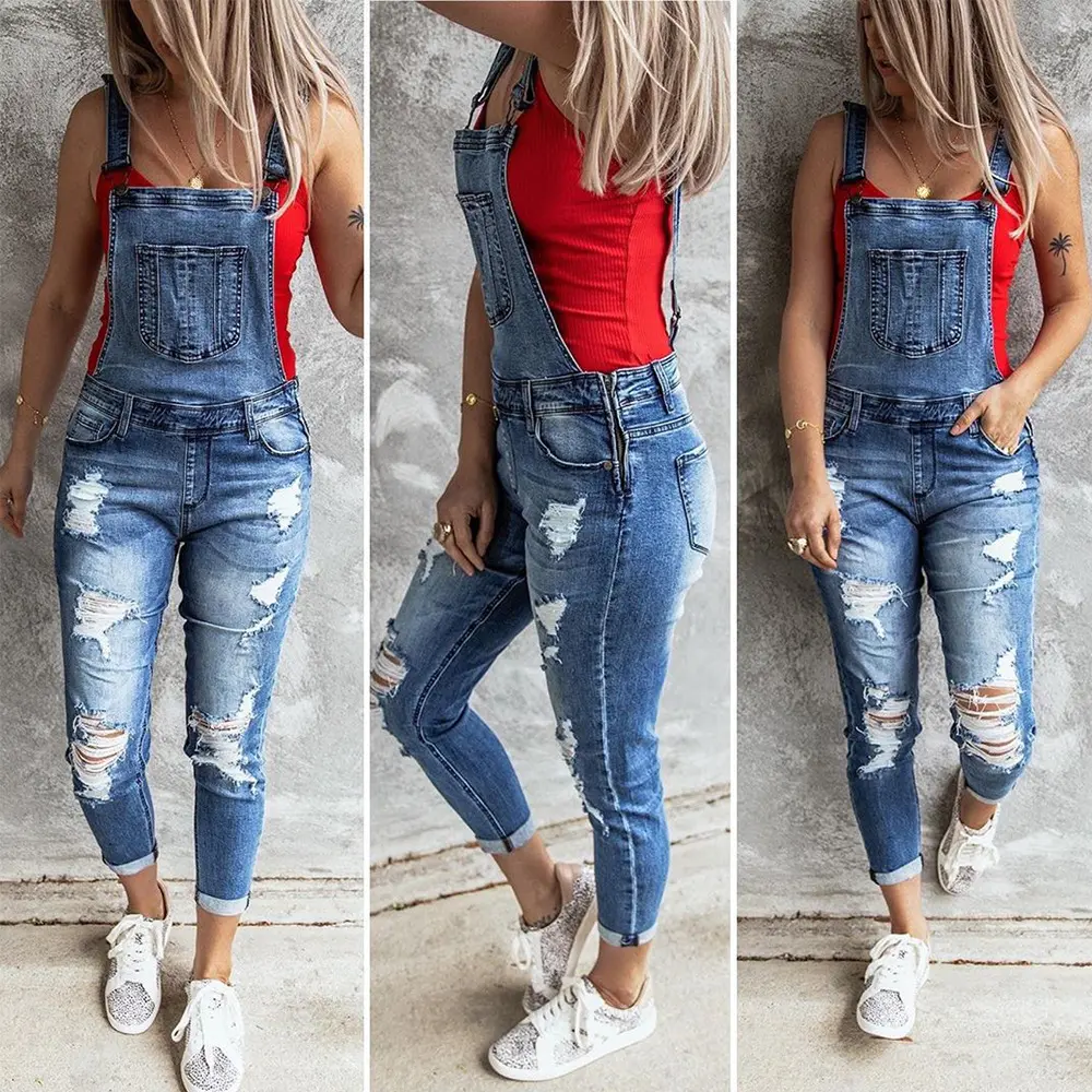 Women's High-Waisted Denim Jeans, New Spring-Autumn Bottoms, Ripped Streetwear, Distressed-Style, Slim-Fit Stretchy Straight-Leg, Minimalist Basic Design with Back Straps