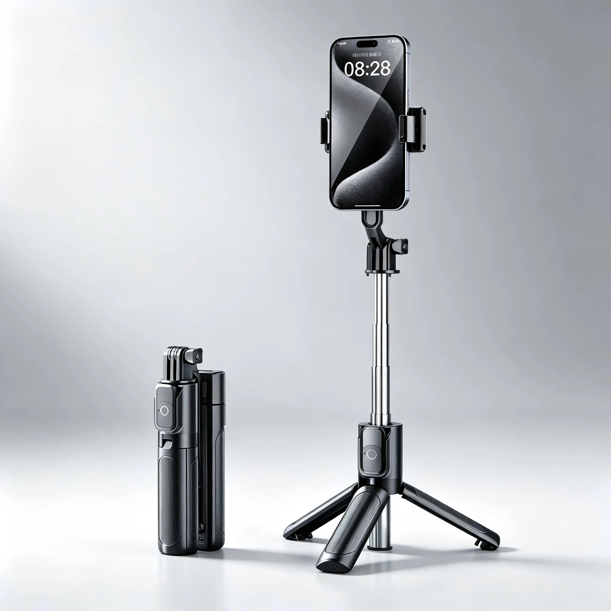 Mini Selfie Stick Tripod, Pocket Flex Tripod i-Phone Android Phone Grip, Portable Small Size Travel Compact Phone Selfie Stick with Remote, Handheld Metal Mount Live Streaming, Video Recording