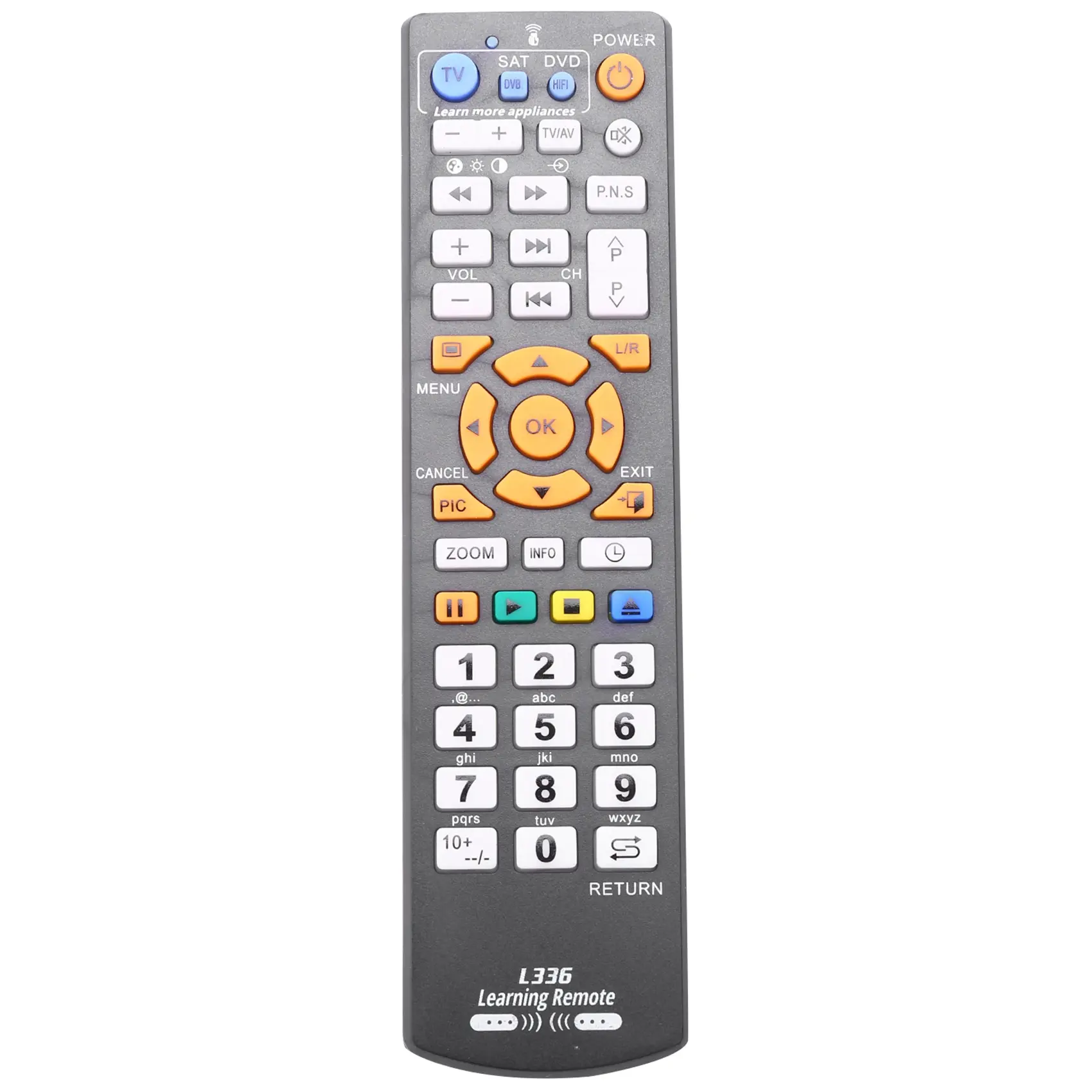 Multipurpose Universal Infrared Remote Controller - 42-Key Single Unit Plastic Learning Remote with Memory Function, Home Appliances Accessory for TV, DVD, SAT, CBL, VCR