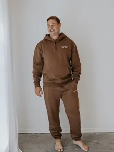 Mens Family Matching Sweatsuit Set Comfort Hoodie - BROWN