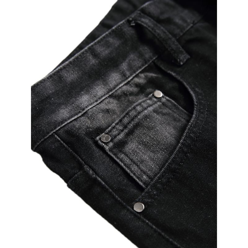 Men's Slim Fit Ripped Jeans - Distressed Black Denim Pants With Street Style Design, Comfortable Straight Leg Cut, Machine Washable, All-Season Casual Wear, Casual Wear Jeans|   Bold Statement Jeans|   Stretchable Fabric Streetwear Cotton