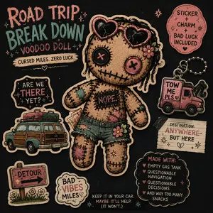 Road trip breakdown voodoo doll magnet