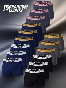 15 pcs men's solid color flat cornered underwear, Elastic waistband, quick drying, comfortable men's underwear, Suitable for casual wear at home, fashionable men's underwear, Soft and suitable for all seasons, Stretchy Underwear, Boxer Brief Underwear