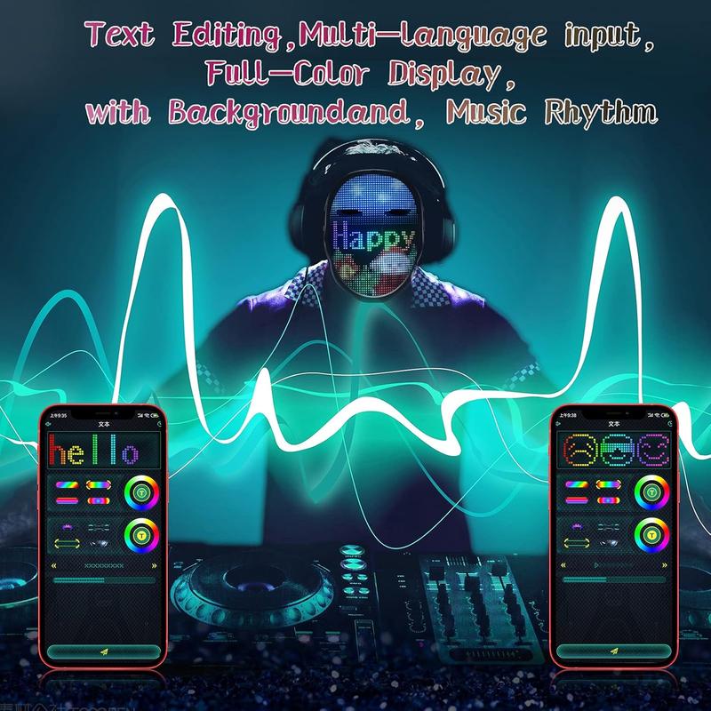 Led Mask,  App Controlled Halloween , Luminous Mask for Adults, Light up Costumes