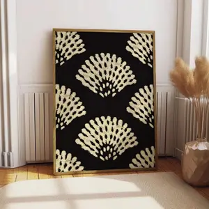 Black and Cream Seashell Pattern Print, Modern Coastal Wall Art, Textured Shell Motif Poster, Neutral Beach House Decor QOO
