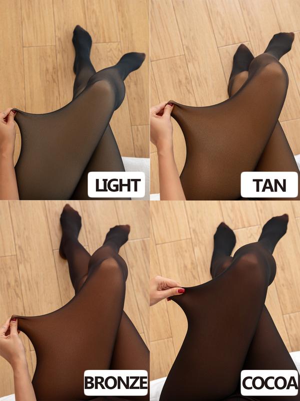 OUFALI One-Seam & 4 Shades Fleece Lined Tights Women Sheer Black Fleece Pantyhose Winter Warm Thermal Fake Translucent Leggings Closed Foot