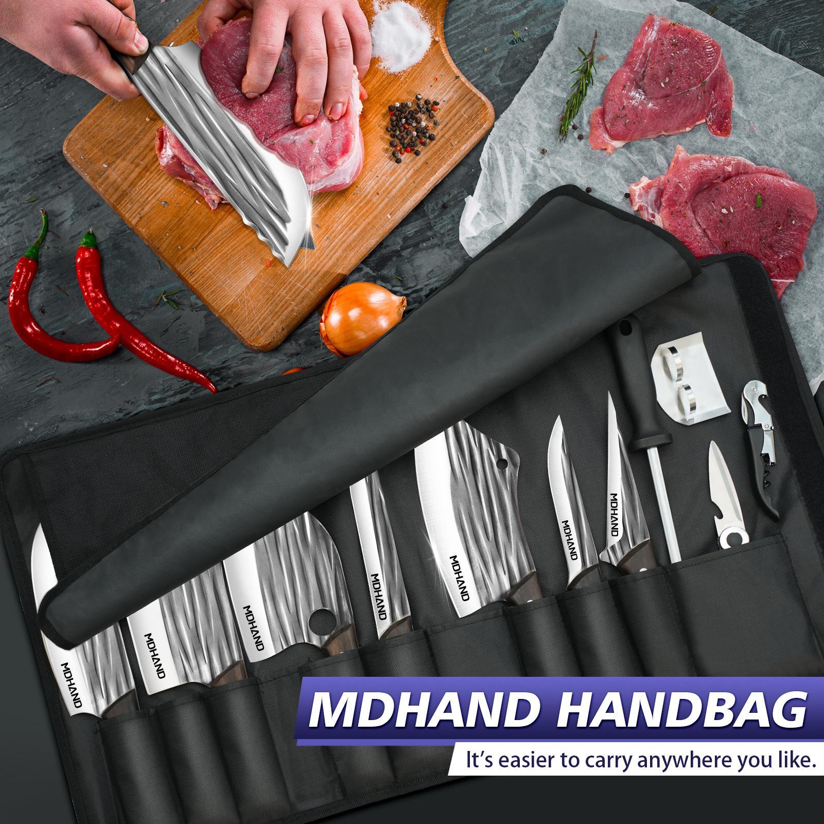 MDHAND 14pcs Chef Knife Set, Hand Forged High Carbon Steel,Includes Butcher,Meat Cleaver, Boning,and Viking Knives,with Knife Bag MDHAND 14pcs Chef Knife Set, Hand Forged High Carbon Steel,Includes Butcher,Meat Cleaver, Boning,and Viking Knives,with Knife Bag