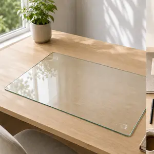 Tempered Glass Desk Mat 20x32 Inch Clear Table Protector, Heat-Resistant Scratch-Proof Office Desk Pad, Dry-Erase Write-On Surface, Non-Slip Silicone Feet, Modern Home Office Workstation Accessory, Clear Color Options, Tempered Glass Material