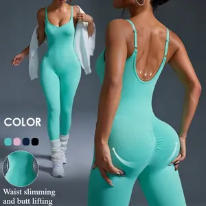 2026 New Women's Ribbed One Piece Bodysuit | Tummy Control Hip Lifting Fitness Jumpsuit
