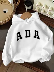 Women's Fall Winter Hooded Sweatshirt, Ada Letter Print, Loose-Fit Kangaroo Pocket Design, Casual Daily Wear for Youth & Adults