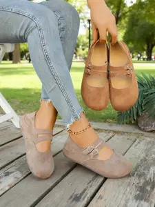 Spring New Round Toe Vintage Classic Low-Top Mary Jane Shoes, Casual Shoes, Height Increasing Dual Buckle Birkinstyle Single Shoe, Versatile and Stylish.