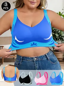 3-Pack Plus Size Women's Comfortable Seamless Anti-Gravity Lift Bra, Tummy Control, No Underwire, Push-Up, Sports Bras