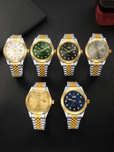 men's business fashion rhinestone decorated analog quartz watch, calendrier watch for party, fashionable watches, daily jewelry clothing decor, modern fashionable wristwatch, exquisite quartz wristwatches for men for birthday gift with box gift