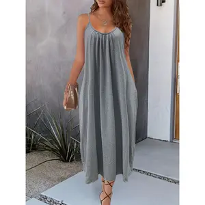 2026 Women's Solid Color Backless Spaghetti Strap Cami Dress,Casual Sleeveless Dress for Summer, LadiesClothes for Beach Holiday Vacation, Casual Comfy Classy