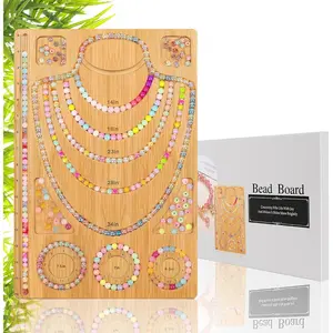 Wooden Bead Boards for Jewelry Making with Box, 16.9 x 11.4” Bamboo Beading Board for Bracelet Necklaces Making, Beginners Bead Design Board Measuring Beads Tray