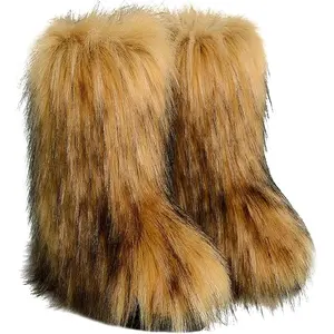 Kids Warm Faux Fur Furry Mid-Calf Flat Snow Boots for Girls