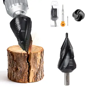 MulWark M35 Cobalt Step Drill Bit Set, Simple Firewood Splitter, With Center Punch, TiAlN Coated Unibit(1/4"-1-3/8"), 4 Spiral Flute Hex Shank Heavy-Duty Electric Drill Bits for Stainless Steel, Metal, Wood, Plastic