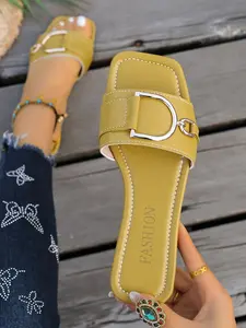 Women's Square Toe Sandals, New Summer Fashion, Versatile Outdoor Wear, Simple and Comfortable, Trendy Slip-Ons for Daily Use