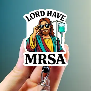 Lord Have MRSA Badge Reel , Xray Girl Creations, Funny Nurse Badge Clip, Xray Tech ID Holder, Cute Badge reel for Radiology, Nurses, CNAs. Retractable swivel clip with a 360 rotation.  Badge pull