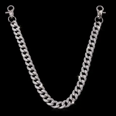 Rhinestone Cuban Link Pants Chain for Women Men, Bling Hip Hop Bag Chain, Silver Wallet Chain, Y2K Jeans Chain, Pocket Key Chain Punk Fashion Accessory