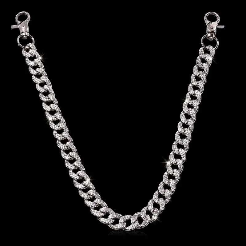 Rhinestone Cuban Link Pants Chain for Women Men, Bling Hip Hop Bag Chain, Silver Wallet Chain, Y2K Jeans Chain, Pocket Key Chain Punk Fashion Accessory