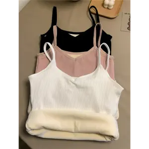 3pcs Women'S Fleece-Lined Warm Tank Tops, Polyamide Knit Fabric, Solid Color, Sleeveless, Spandex Blend Tight Fit Base Layer Tops