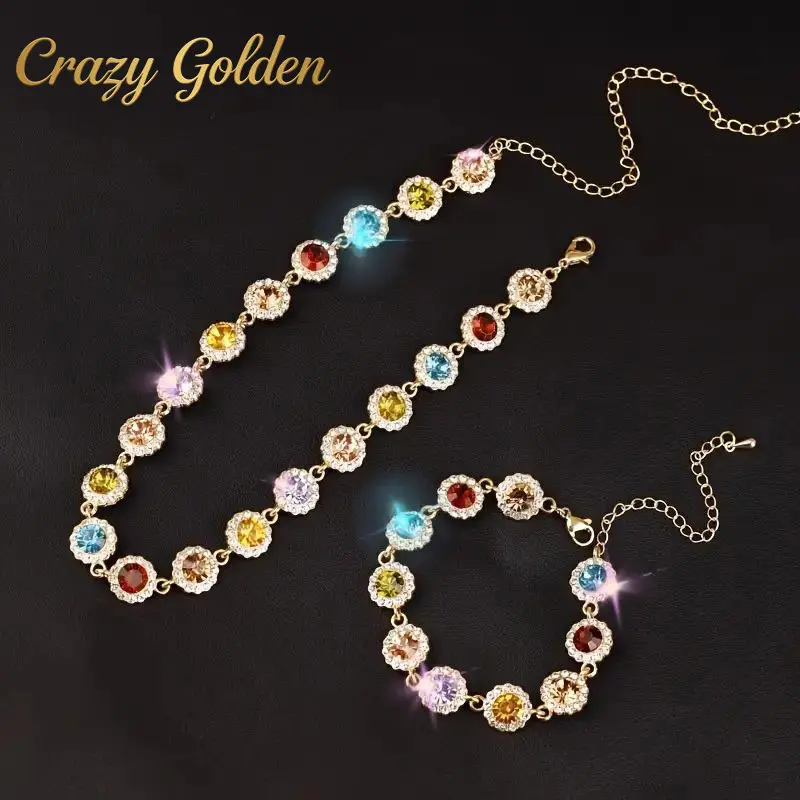 Stylish & Unique Colorful Zircon Bracelet & Necklace Set — The Perfect Holiday Gift — Premium Women's Jewelry Set