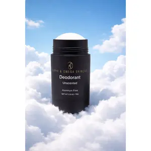 Alpha & Omega Skincare Unscented Deodorant Aluminum Free Organic Ingredients 24 Hour Odor Protection for Men & Women Body Care Under Arm Detox Calendula & Coconut Oil