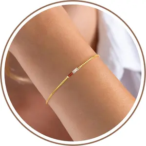 Birthstone Bracelets for Women, Dainty Gold Bracelet with Birthstone Birthday Gifts for Her Mothers Day Gifts Trendy Stuff 14k Plated Adjustable Link Bracelet Anniversary Christmas Jewelry