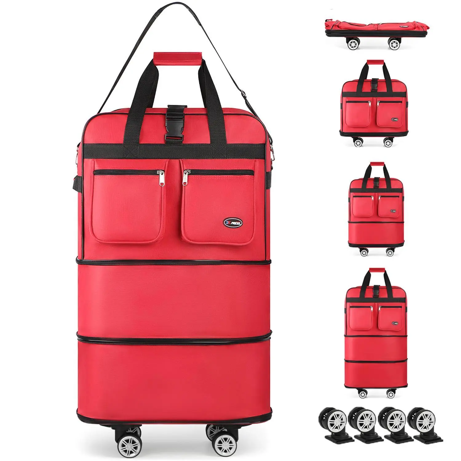30" 36" Soft Expandable Foldable Luggage Bag with Removable Spinner Wheels,3-Layer Collapsible Suitcase Bag, Water-Resistant Large Capacity Rolling Duffle Bag for Home Storage Moving Travel