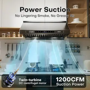 BRANO 36 Inch Under Cabinet Range Hood，1200 CFM DC Motor Kitchen Hood，PVD Titanium Plated Finish，Voice/Gesture/Touch Control