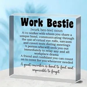 Work Bestie Definition Clear Acrylic Square Plaque Signage, Work Bestie Gift, Coworkers Leaving Farewell Going Away Goodbye Retirement Gift, Decor