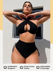 Bikini For Women Underwire Sexy Swimsuit Spaghetti Strap Bathing Suit, Criss Cross Halter 2 Piece Swimwear, Adjustable Coverage Removable Pads